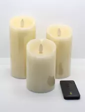 Set of 3 Luminara Flameless Pillar Candles Ivory with Remote Flickering