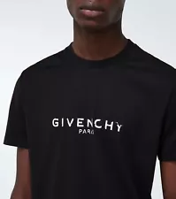 GIVENCHY Paris Luxury Men's Black Cotton Logo Short Sleeve Tee Shirt Size M