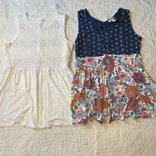 2 Matilda Jane Floral Smocked Peplum Ruffle Tank Tunic Womens M