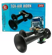 24V Diesel Train Air Horn Black For HGV Truck Lorry for Man Daf Scania 170dB