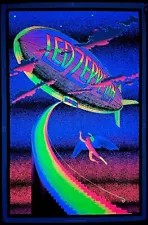 Vintage 80s Led Zeppelin Stairway To Heaven Blacklight Velvet Poster Blimp Zoso