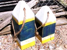 Two Maine style Lobster buoys, Nautical Garden Decor, Wooden Fishing Buoys