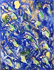 Hunt Slonem (birds), Watercolor Painting On Paper Signed 30” X 23”