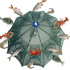 10 holes Fishing Bait Trap Crab Net Shrimp Cast Dip Cage Fish Foldable umbrella