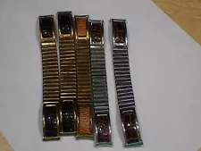 5 Vintage Japan 1/2 Stretch Watch Bands with Leather Inserts VG