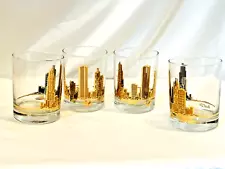 4 Vintage Carver for Marshall Fields Old Fashioned Glasses Chicago Gold 12 oz