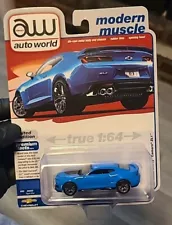 AUTO WORLD MODERN MUSCLE 2022 CHEVY CAMARO ZL1 RAPID BLUE LIMITED EDITION NEW