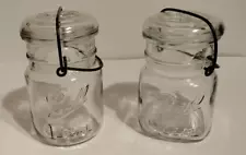 2 - Ball "Ideal" Clear Pint Canning Jars w/ Glass Lid & Bale Wire