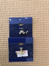 Vintage Set Of 2 Amish Horse & Buggy Carriage Charms Silver Gold