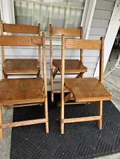 Antique Golden Oak Folding Chair Two Plank Seat 17 inch seat height one of four