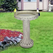 24" H Outdoor Bird Bath for Garden Patio Outside Home Decor Marble Pillars Shape