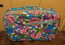 Vtg Japan Avacado Green Floral MCM Fabric Luggage Retro Suitcase 18” x 13” x5"