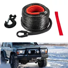 3/8x100" Synthetic Winch Rope w/Hook for 4WD Off-Road Vehicle Truck ATV UTV SUV