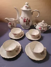 Vintage Moss Rose Tea Set -teapot-creamer-sugar- Service For 4 - 8.5"H X 8"W