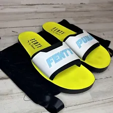 Puma by Rihanna Fenty Surf Slides Sz 8 White/Yellow/Black with Bag