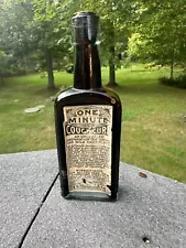 One Minute Cough Cure Antique Bottle - With Orignal Contents/Paper Label