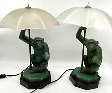 Pluie Monkey Umbrella French Lamps 1927 Max Le Verrier Art Deco patinated bronze