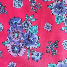 *SALE* Vintage Blue & Purple Floral on a Red Background 4 Yards Poly