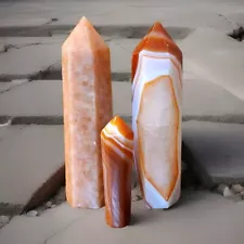 Lot of 3 Crystal Sun Stone And Red Agate Pillars