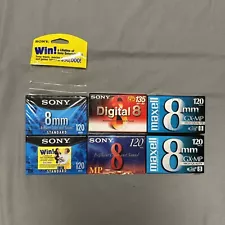 Lot of 6- Sony And Maxwell Video 8mm 120 Min Camcorder Tapes For Video 8 - NEW