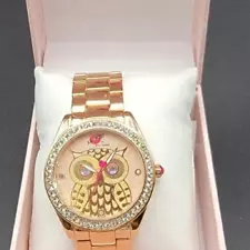 Luv Betsey Women's Wrist Watch Rose Gold Tone Owl Crystal Dial CLOSE OUT SALE