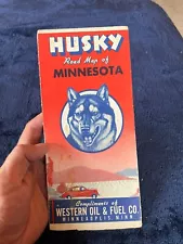 1930's 40s Minnesota road map Husky oil gas Western Oil and Fuel