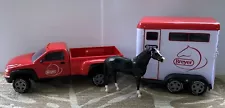 Breyer Red and White Dually Truck with Horse Trailer and Thoroughbred Horse