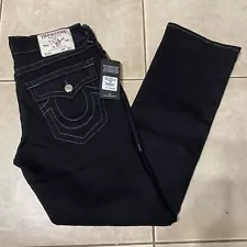 $159 NEW True Religion Ricky Flap Men's 36x32 Relaxed Straight Jeans Black