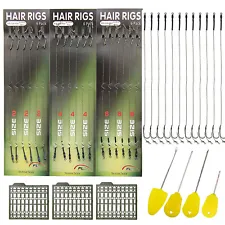 18pcs Carp Fishing Hair Rigs Barb Hooks Leader Rigging Set with Boilie Bait Stop