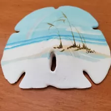 VTG Sand Dollar Handpainted Beach Scene 4"X4.5" Decor Shells Ocean Collector