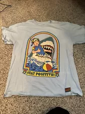 Steven Rhodes Shirt Mens Large Blue Stay Positive Shark Humor Funny Novelty Tee