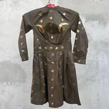 Antique 1920s Halloween Dress Costume Gold Stars And Moon Brown Cotton 1930s