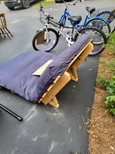 Custom WoodenBlue Futon Goes From Recliner To Bed In An Instant. Great For Dorms