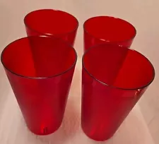 Set Of 4 Red Vintage《Pizza Hut Style》Plastic Cups 24Oz. Si-Lite Chicago USA