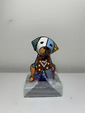 Romero Britto: original porcelain sculpture Baby blue Dog - Brand New In Box