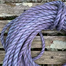 65' Maine Weathered Lobster Boat Trap Buoy 1/2"Purple Blue Rope Nautical Recycle