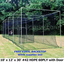 Batting Cage Net 10' x 12' x 30' #42 HDPE (60PLY) with Door Heavy Duty Baseball