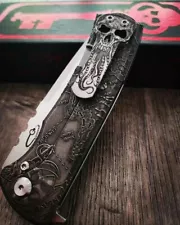 Chaves Knives Relief Engraved 229 Redencion With Davy Jones Skull 2.0! M390-EDC