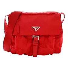 Prada Rosso Pattina Nylon Red Medium Messenger Bag NEW