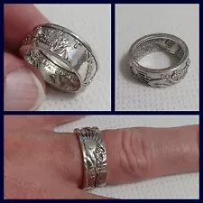 $ Solid Sterling Silver 1945 Half Dollar Ring, Coin Replica Band, Size 8.75