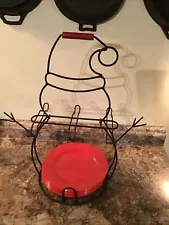 Vintage Wrought Iron Snowman Mug & Plate Holder For Winter Entertainment /Decor