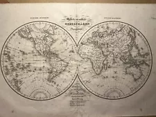 ANTIQUE LITHOGRAPH 1833 WORLD MAP MAP GEOGRAPHY AMERICA AFRICA