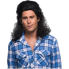 Perm Mullet Costume Wig Adult Men Curly Black Redneck Hillbilly Hairdo Halloween