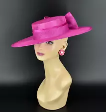 M23156 ( Fuchsia )Medium Flat Brim Sinamay hat for Kentucky Derby Wedding