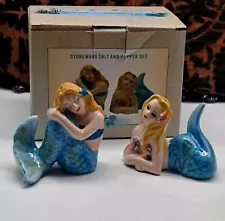 Estate Sale Mermaid Salt And Pepper Shakers Stonewear In Box Adorable