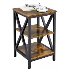 Industrial X Shaped End Table, Rustic Wooden Small Side Table for Living Room