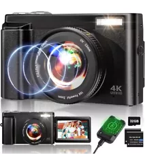 4K 48MP Digital Camera 16X Vlogging Camera w/2 batteries Photography