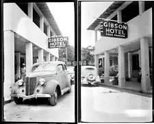 Old Photos RARE 1936 Ford Sedan NO Trunk Car Neon Sign Gibson Hotel Negatives