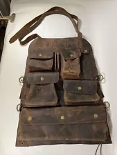 NICE Multi-Pockets Real Leather Apron with Adjustable Straps & Brass Hardware