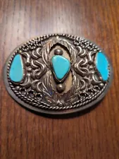  Beautiful Alpaca silver and Turqouise belt buckle for sale. Very nice.